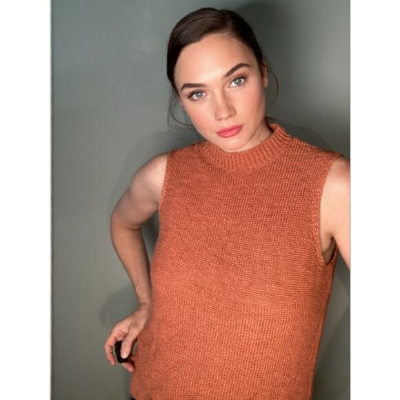 Lou & Grey Coral Linen Cotton Mock Turtleneck Sleeveless Knit Sweater Sz M - Picture 2 of 7